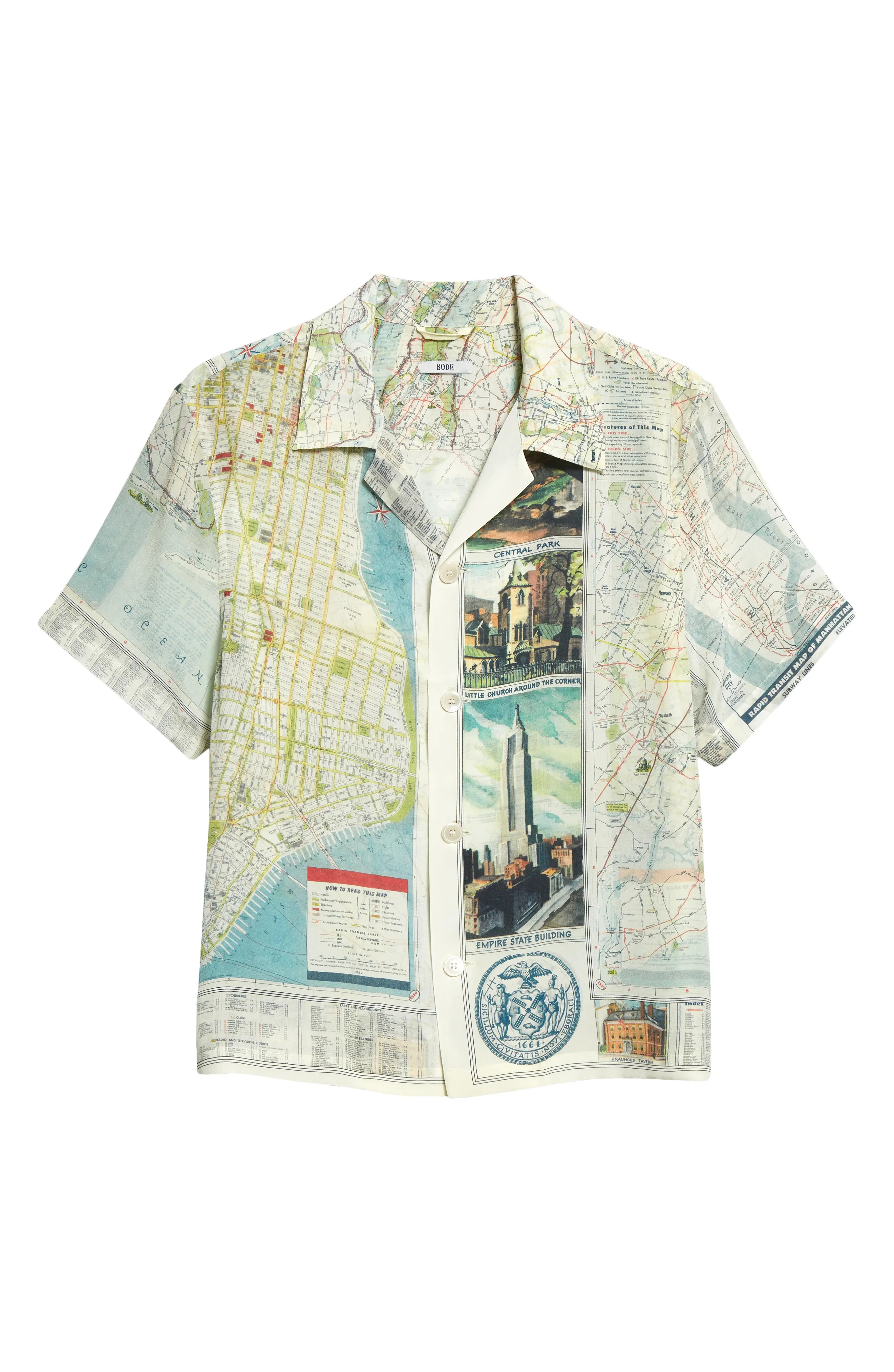 New York City Map Short Sleeve Silk Button-Up Shirt - 5