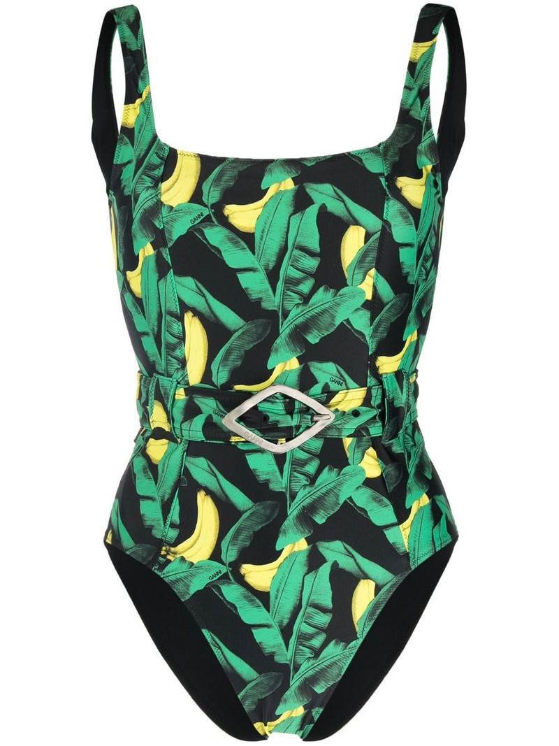 banana tree-print belted swimsuit 1