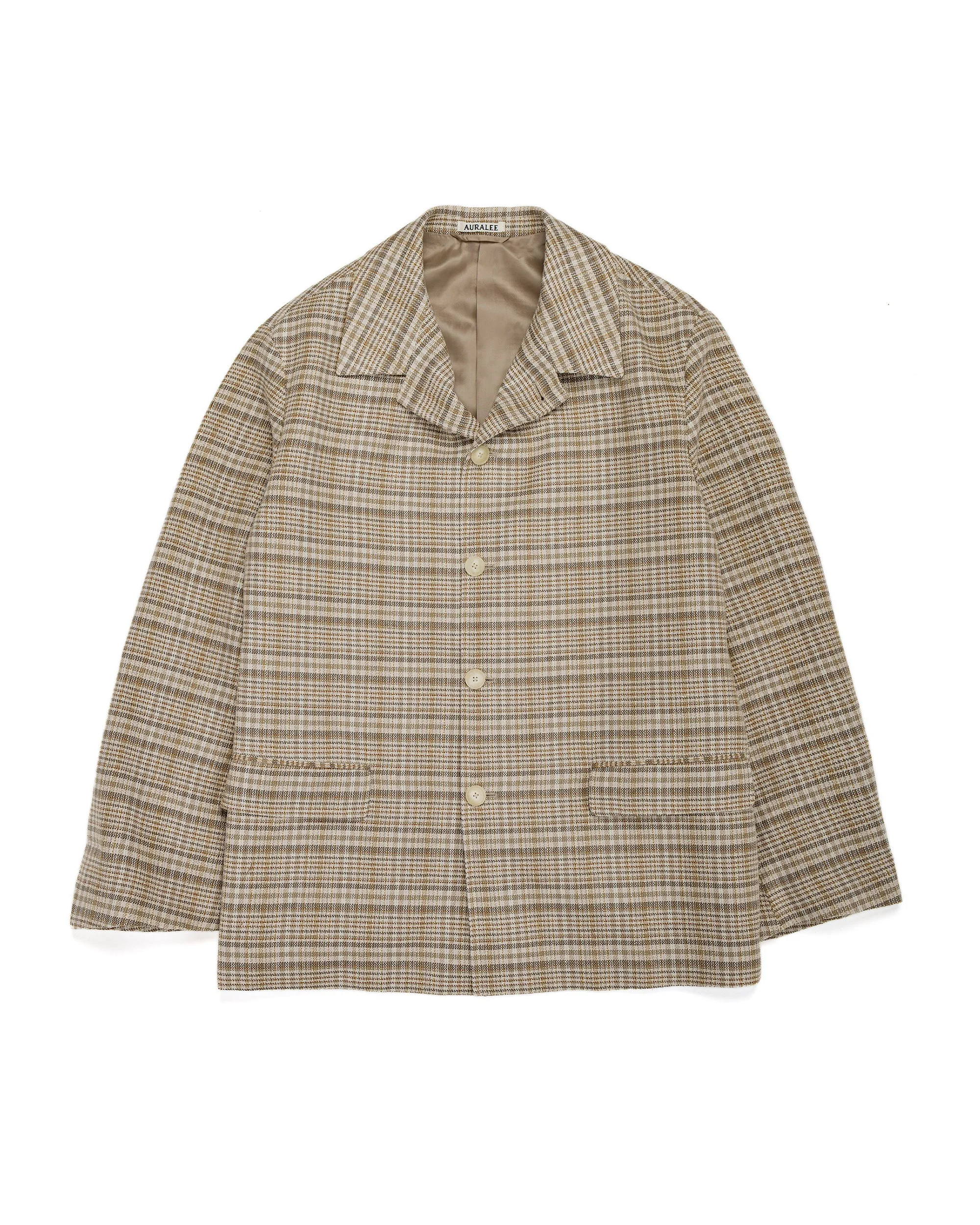 Linen Silk Linen Nep Check Jacket Ivory Beige Check - 1