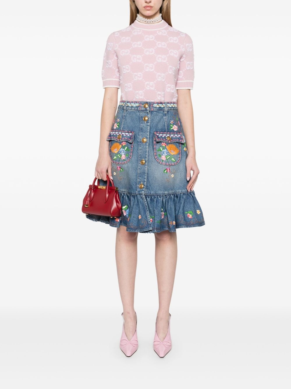 floral-embroidered midi skirt - 2