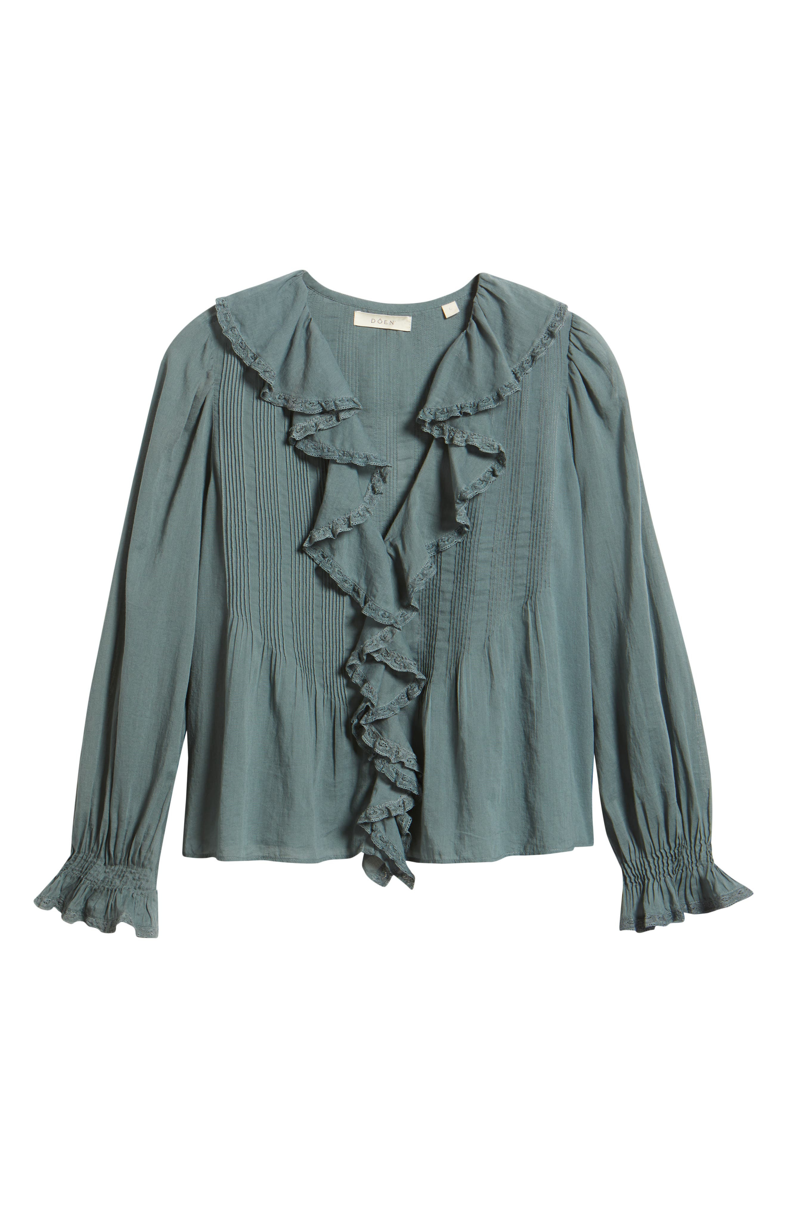 DÔEN Hardy Ruffle Pintuck Organic Cotton Top in Lagoon at Nordstrom - 5