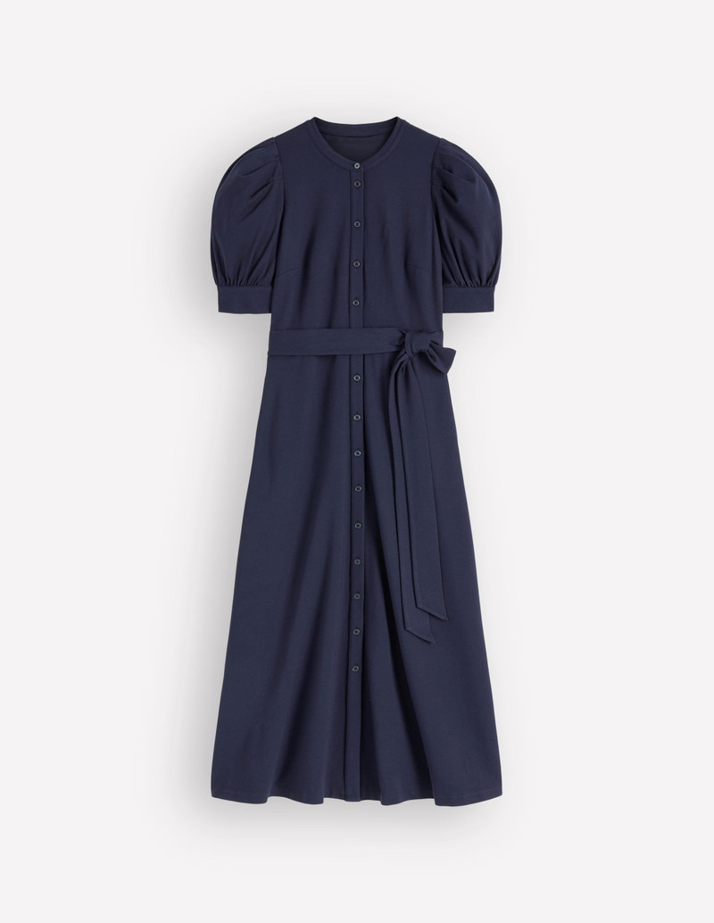 Puff Sleeve Ponte Shirt Dress-Navy 1