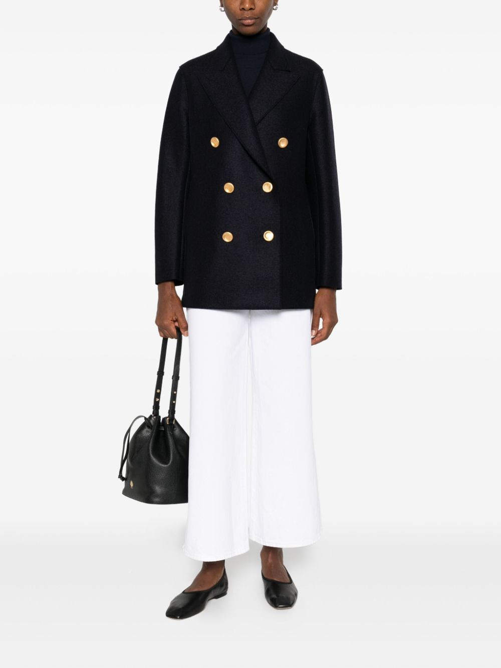 gold-button double-breasted coat - 2