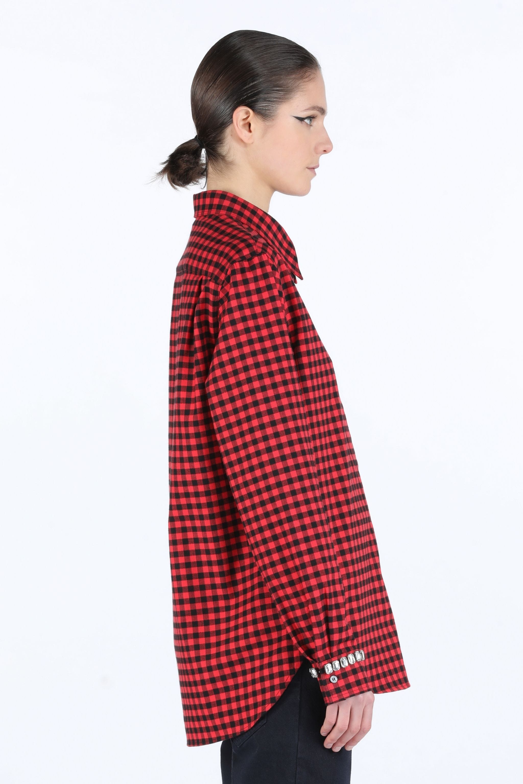CRYSTAL-EMBELLISHED CHECKED COTTON SHIRT - 3