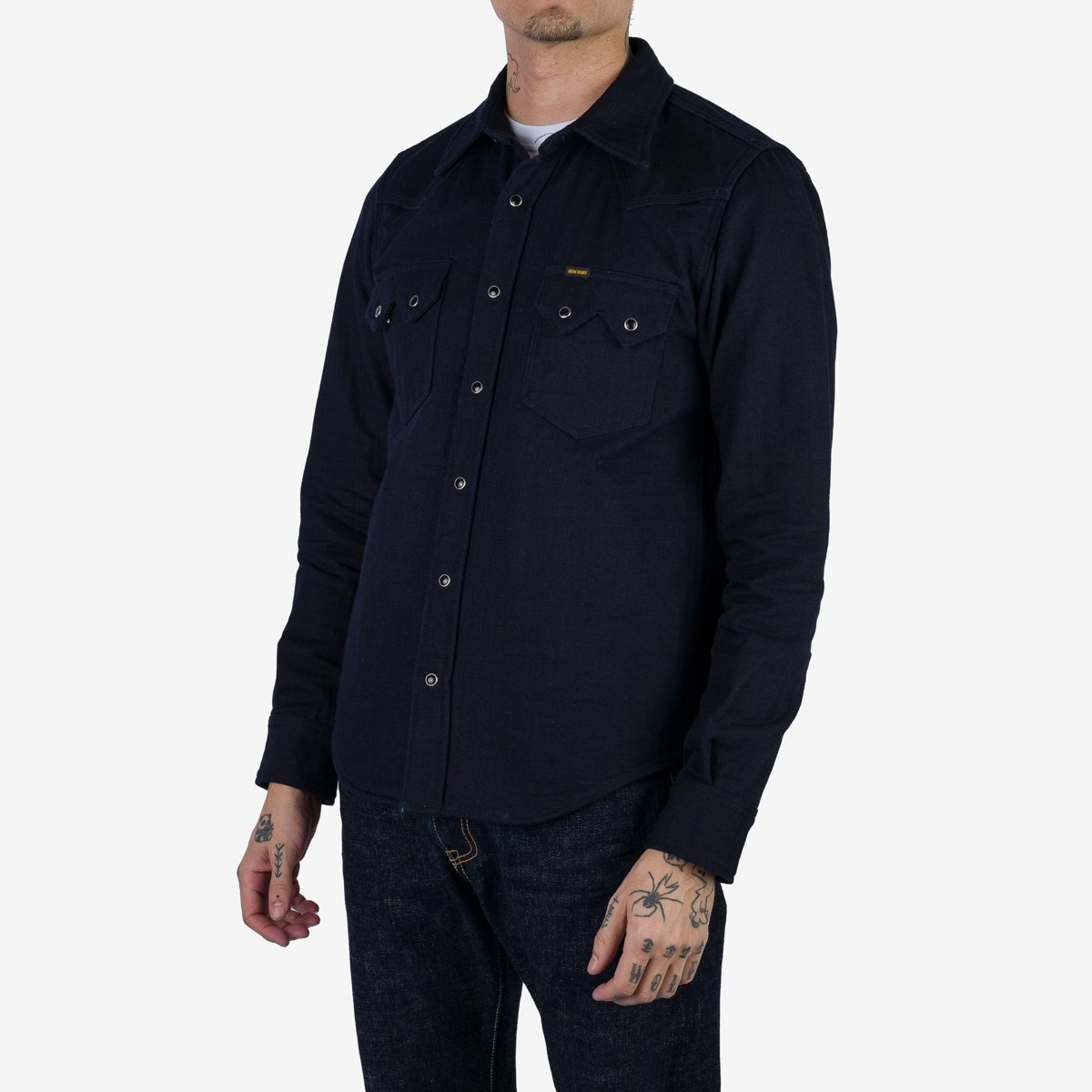 Iron Heart IHSH-348-IND 9oz Selvedge Ombré Check Western Shirt - Indigo