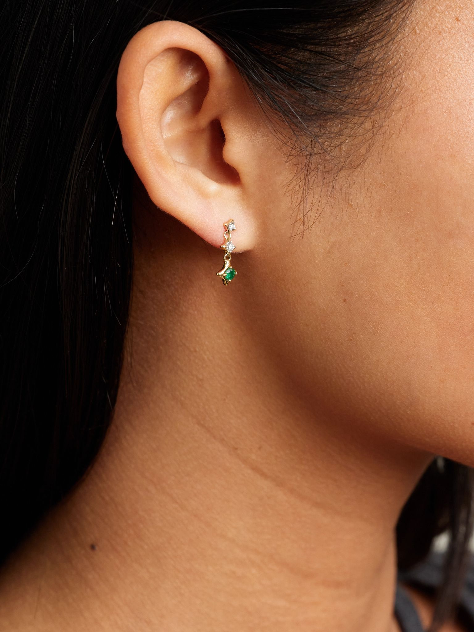 Lights 14-karat gold, diamond and emerald earrings Gold - 2