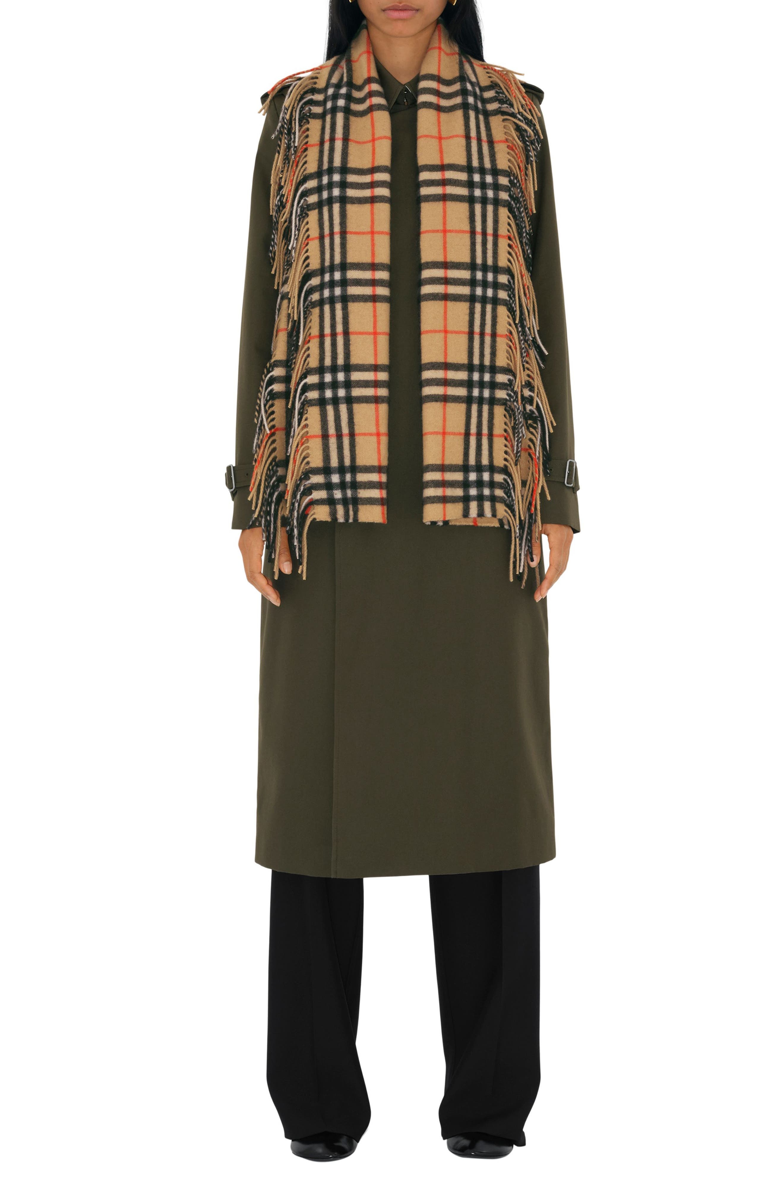 burberry Medium Check Happy Fringe Cashmere Scarf in Sand at Nordstrom - 2