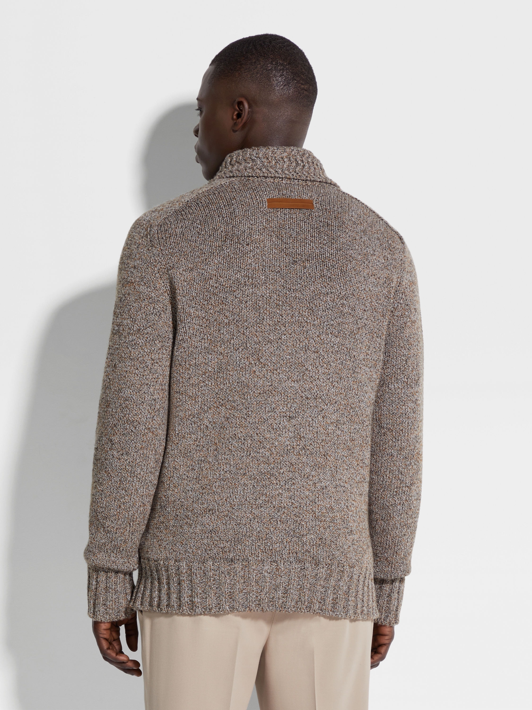 DARK FOLIAGE AND TAUPE OASI CASHMERE CARDIGAN - 5