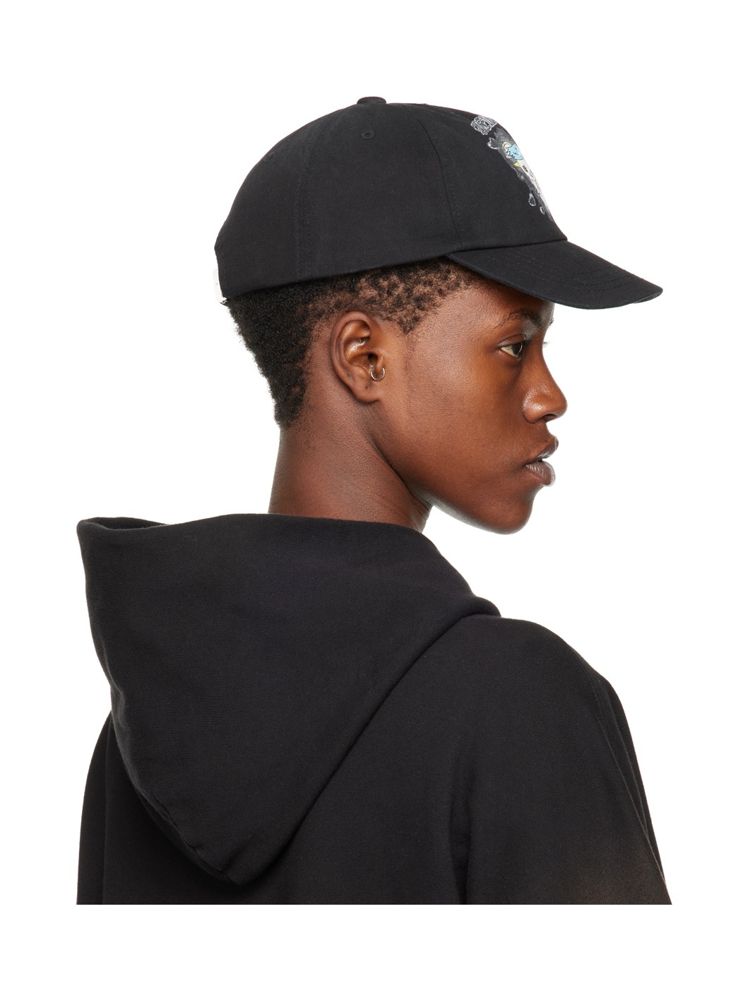 Black Character Print Cap - 3