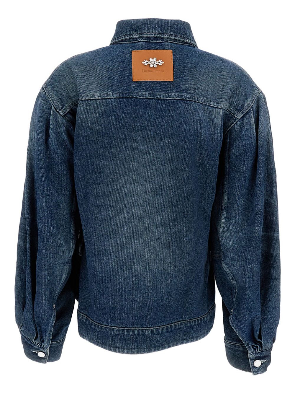 pearl-embellished belted denim jacket - 2