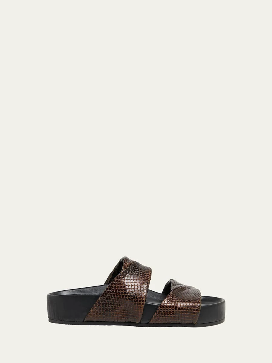Snake-Embossed Leather Platform Slide Sandals - 1