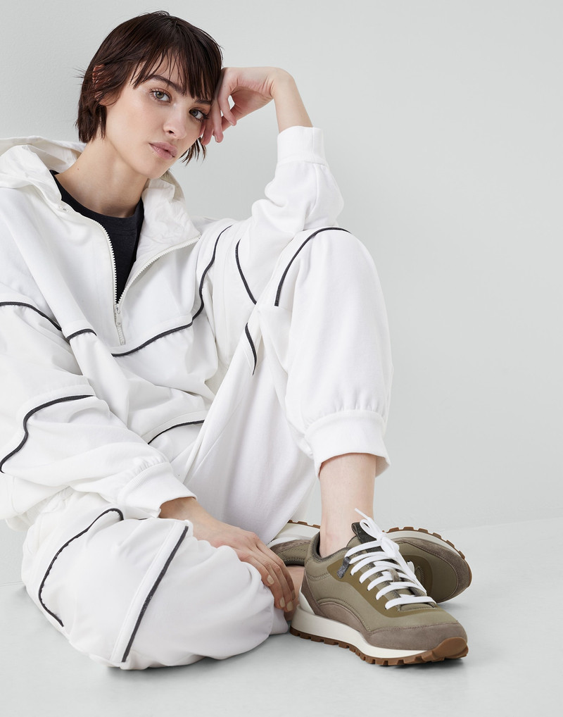 Brunello Cucinelli Suede and techno fabric runners with precious tongue outlook