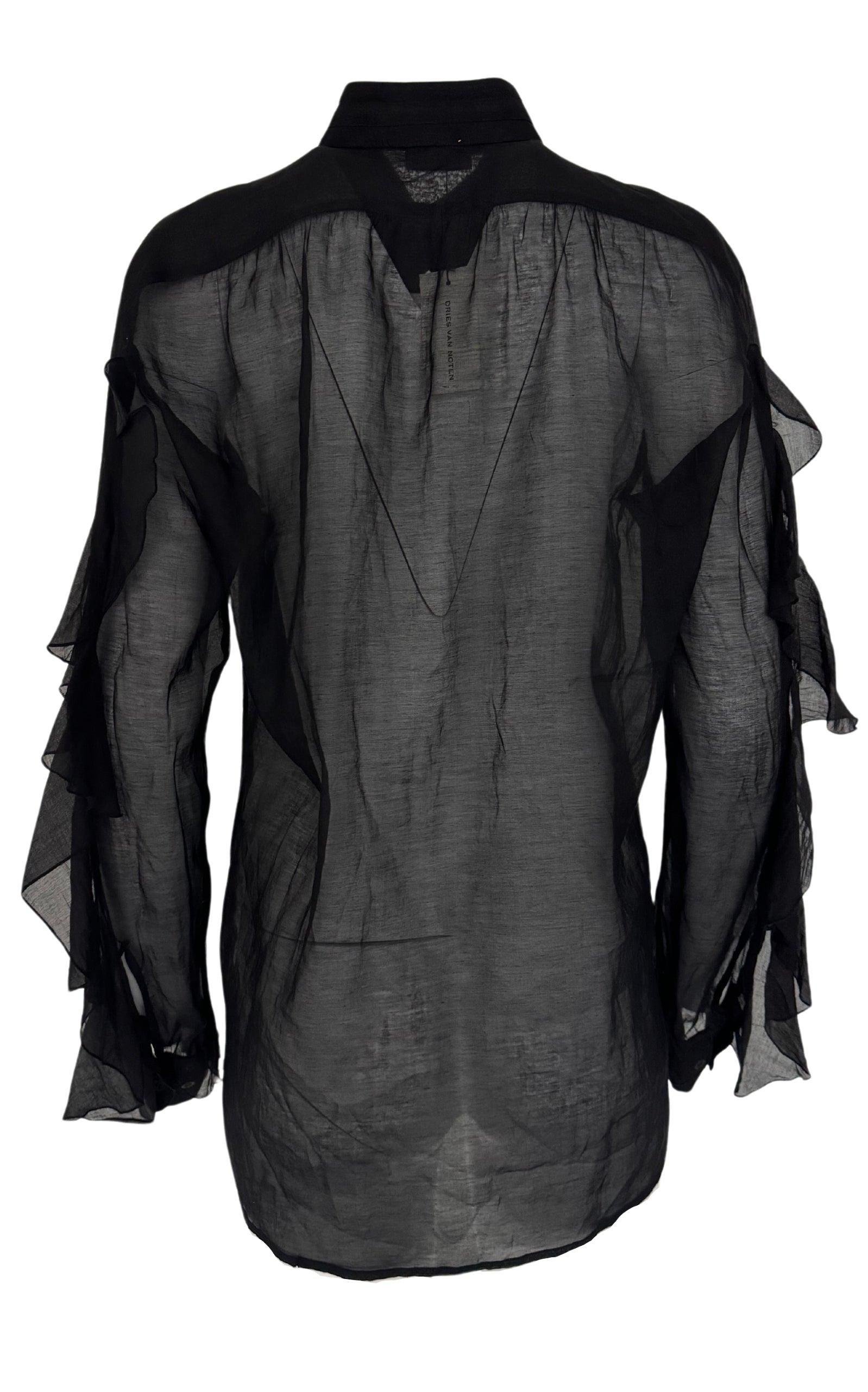 Black Ruffle Cotton Silk Blend Shirt - 7