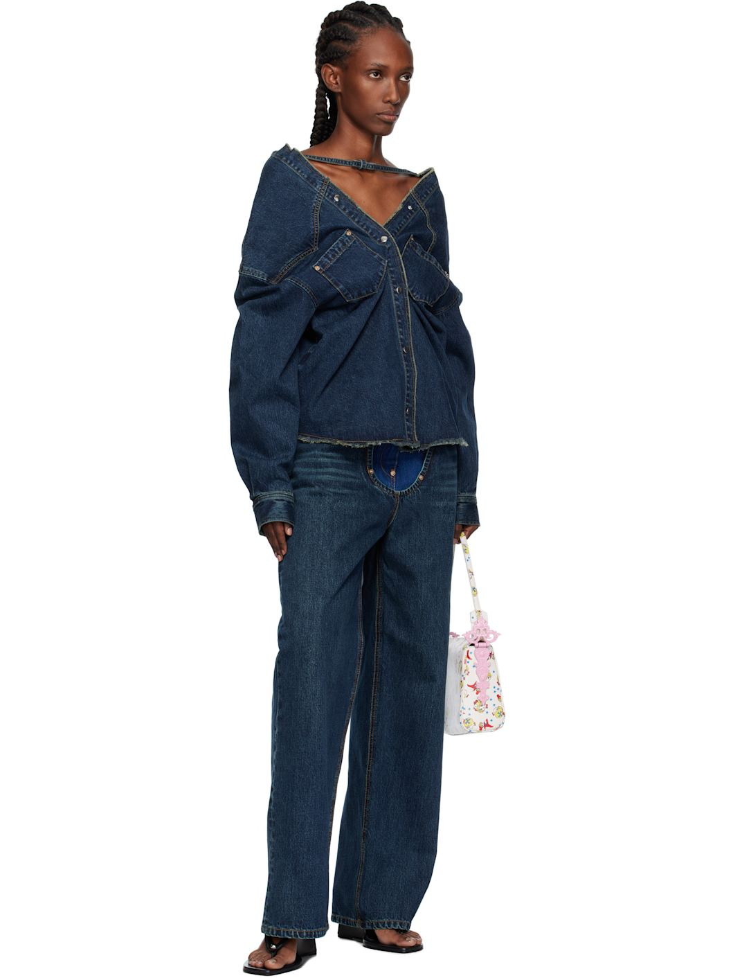 Navy Strap Point Denim Top - 4