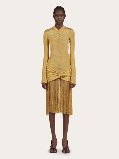 FERRAGAMO Midi lurex dress with fringed skirt outlook