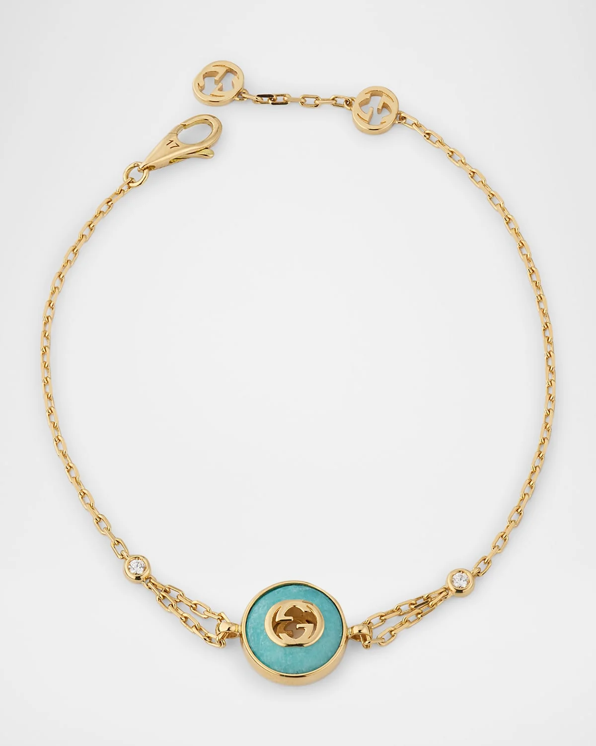 Gucci Interlocking 18K Yellow Gold Chain Bracelet with Diamonds and Amazonite - 1