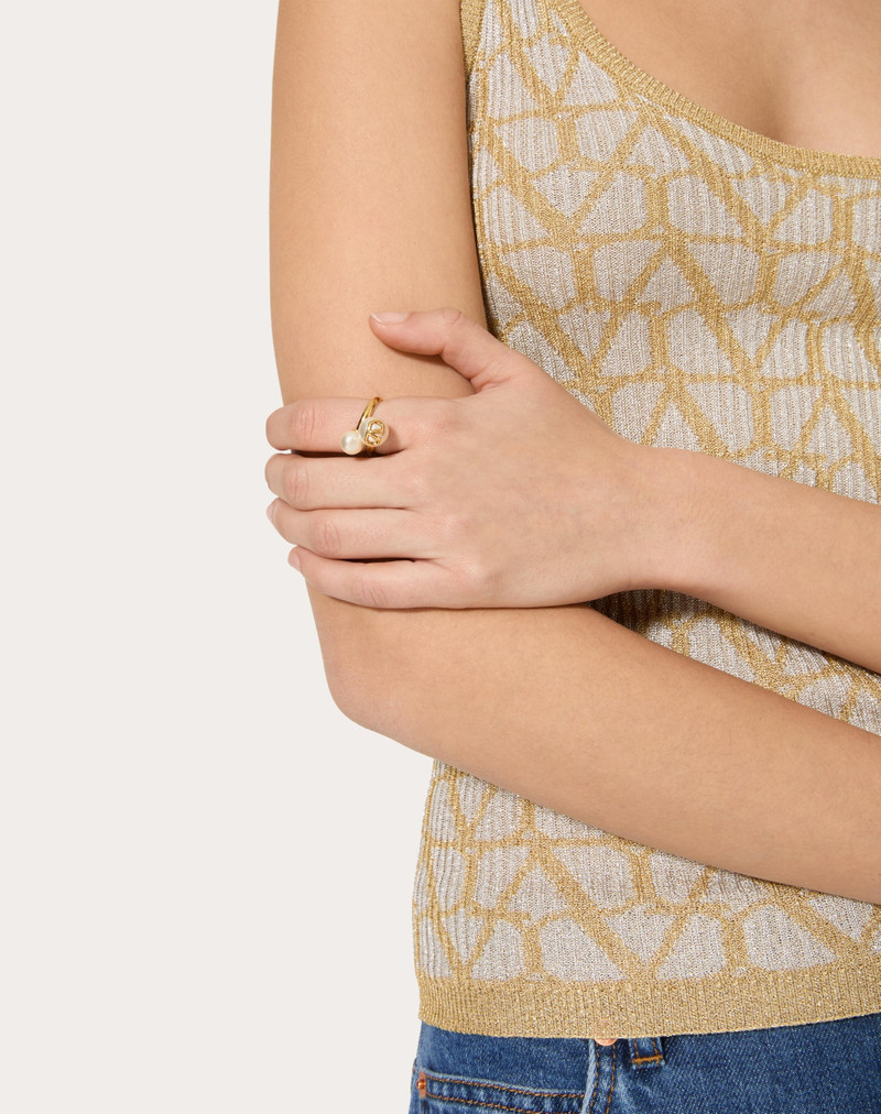 VLOGO SIGNATURE METAL AND PEARL RING 5