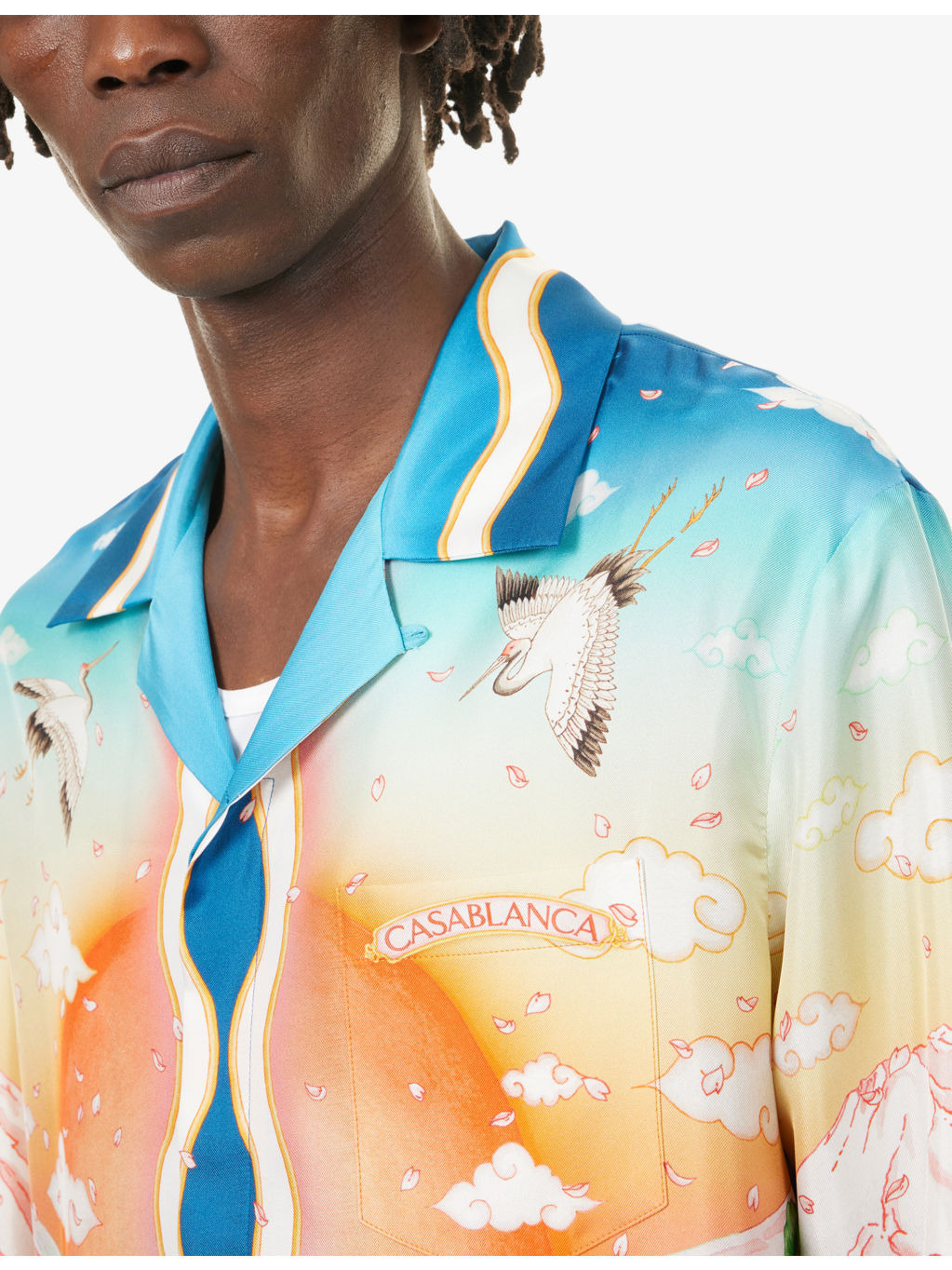 Cuban-Collar Graphic-Pattern Silk Shirt - 5