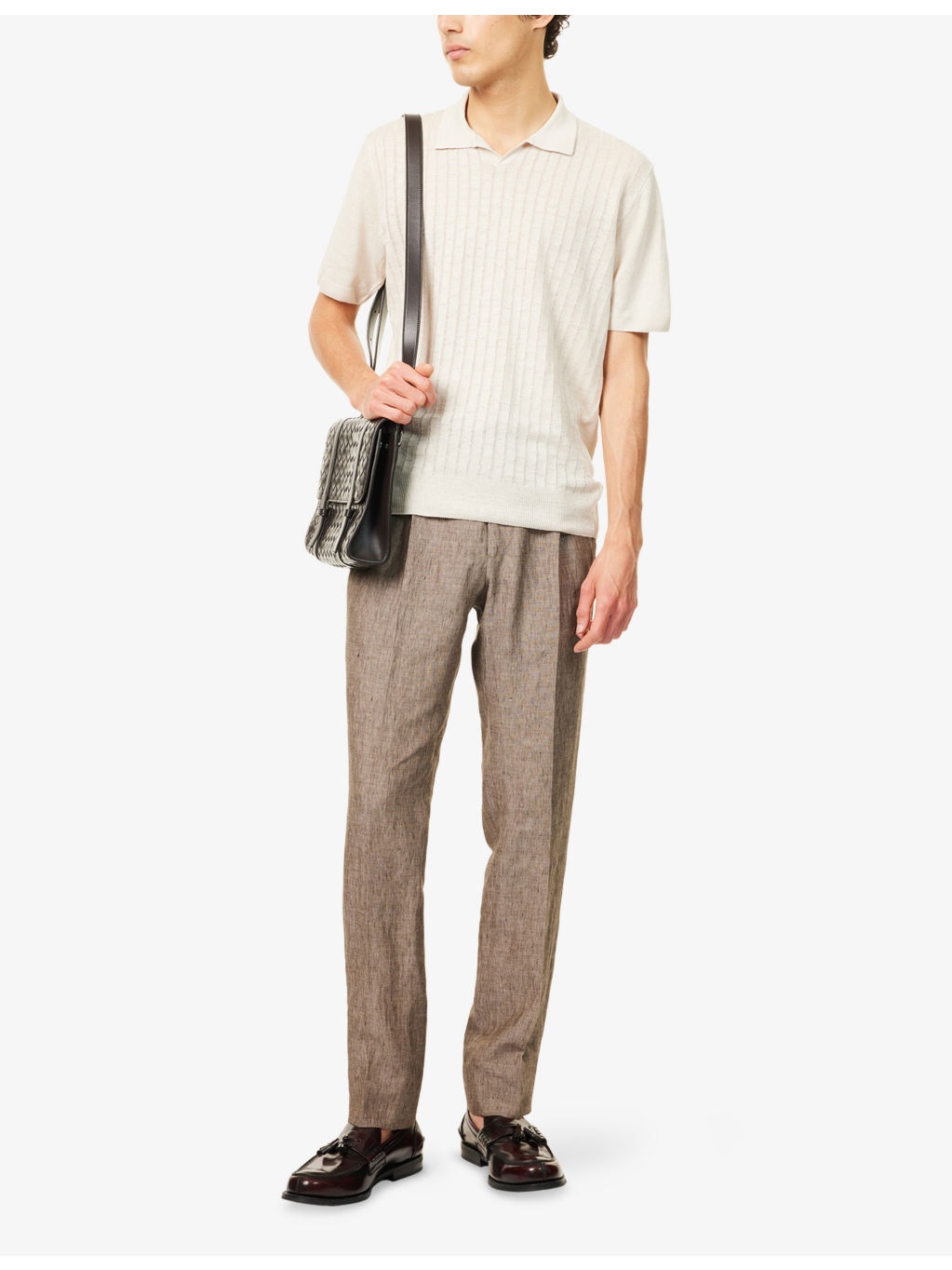 Open-Collar Textured Linen Polo Shirt - 2