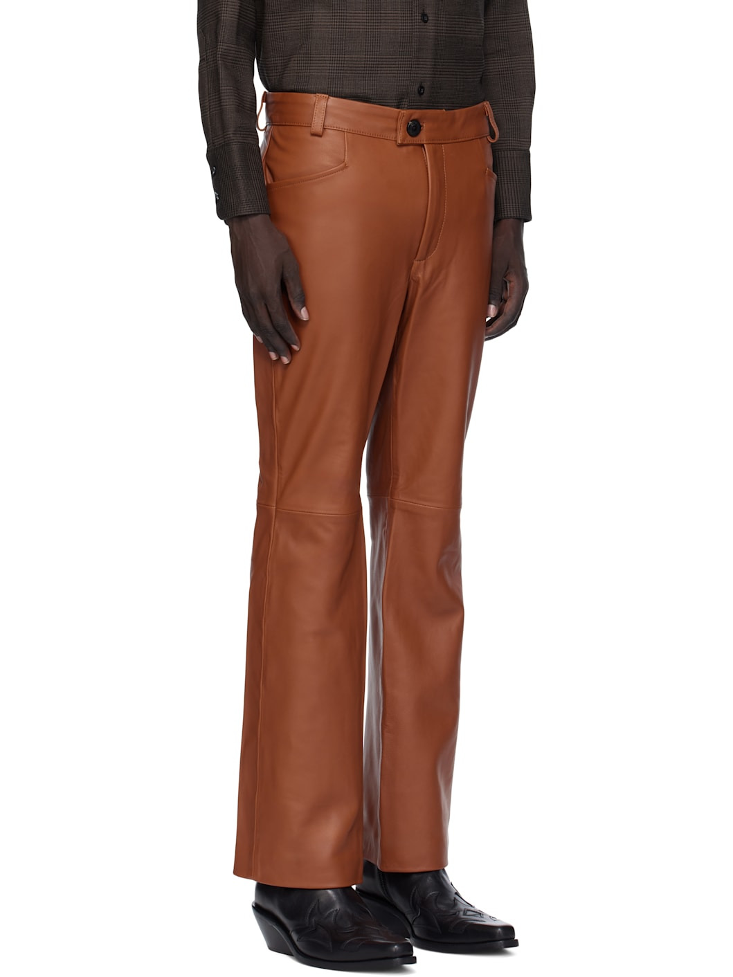 Orange Flare Leather Pants - 2