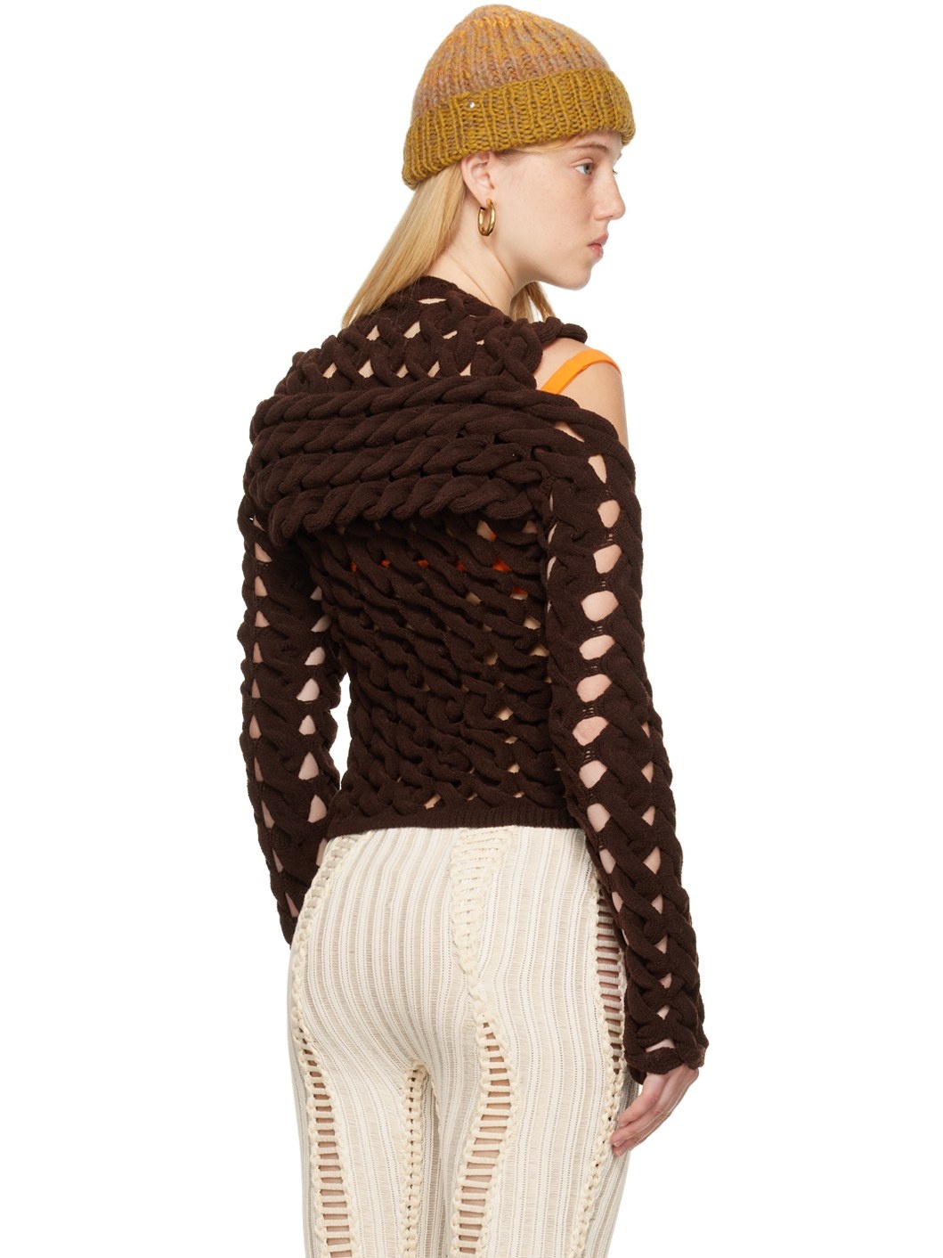 SSENSE Exclusive Brown Fatcable Sweater - 3