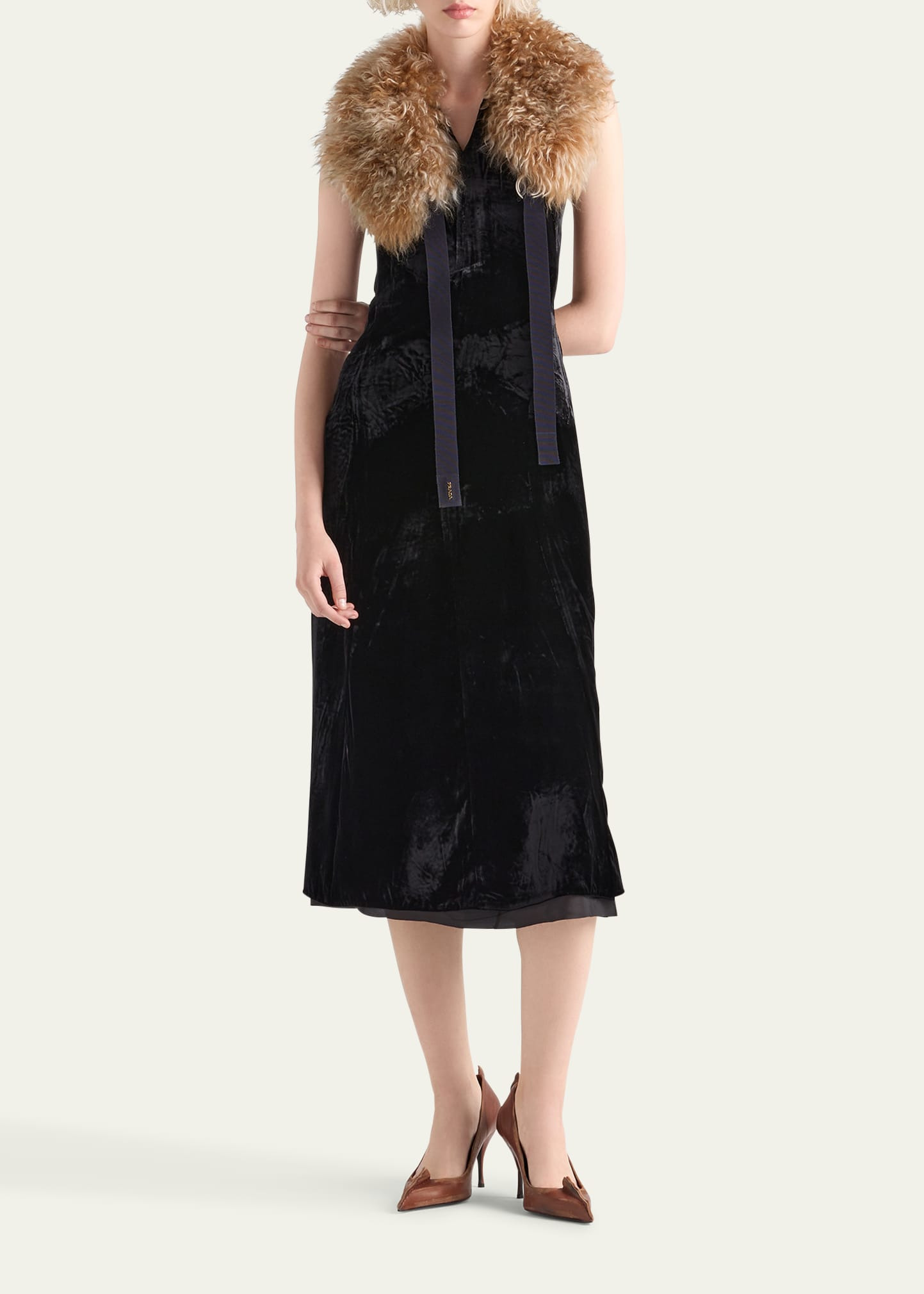 Velvet Bow-Back Sleeveless Midi Dress - 2