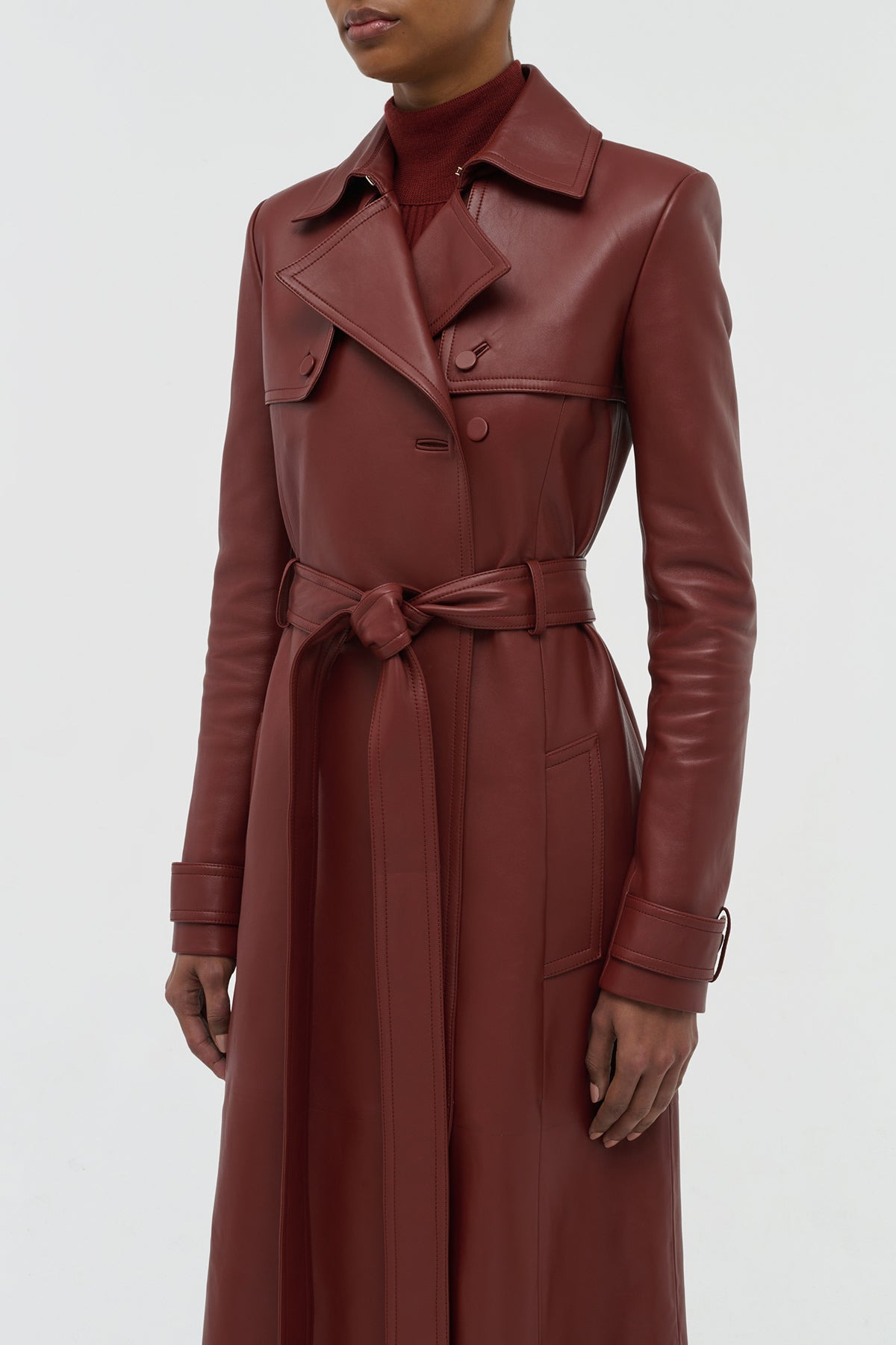 Pavel Raw Cut Trench Coat in Burnt Sienna Soft Leather - 5