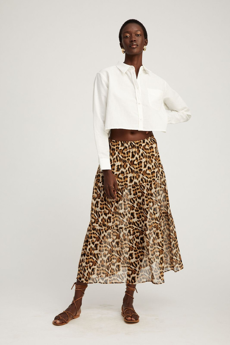 SPRWMN LEOPARD SILK CHIFFON TIERED MAXI SKIRT outlook