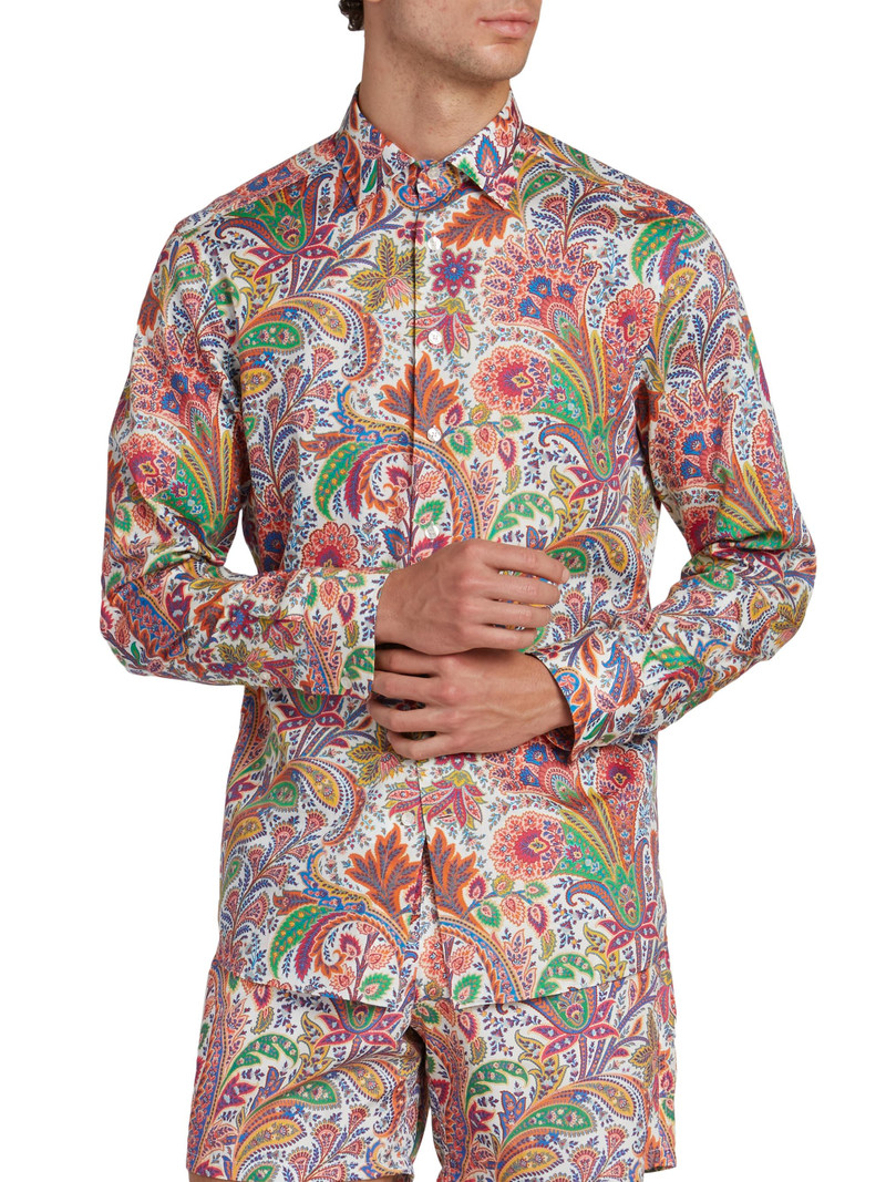Men's Roma Paisley Cotton Button-Front Shirt - Stampa Bianco 3