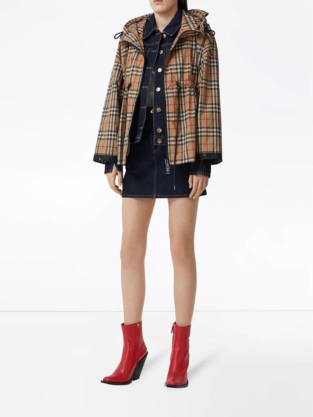 logo tape Vintage Check hooded jacket - 2