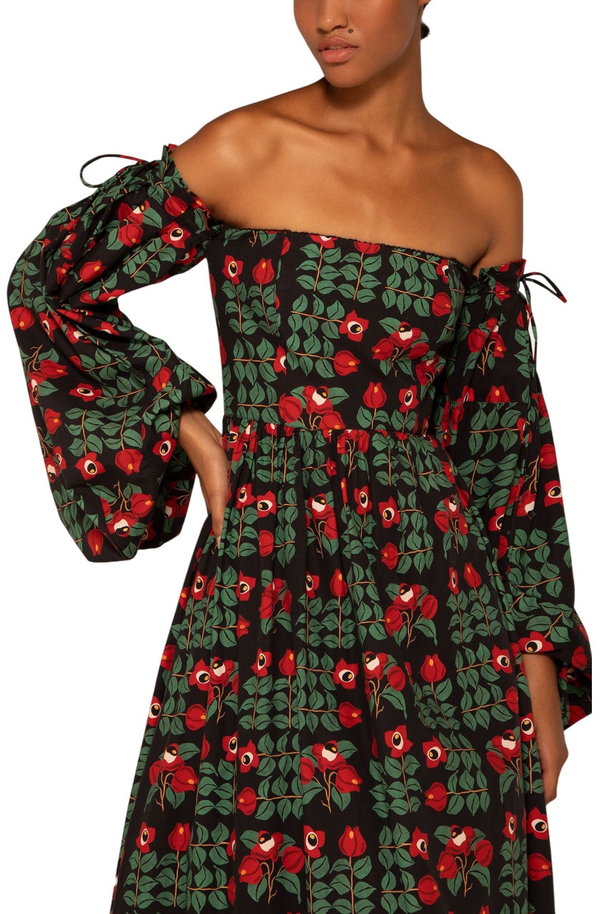 ALHELI PRINTED COTTON OFF-THE-SHOULDER MAXI DRESS - 4