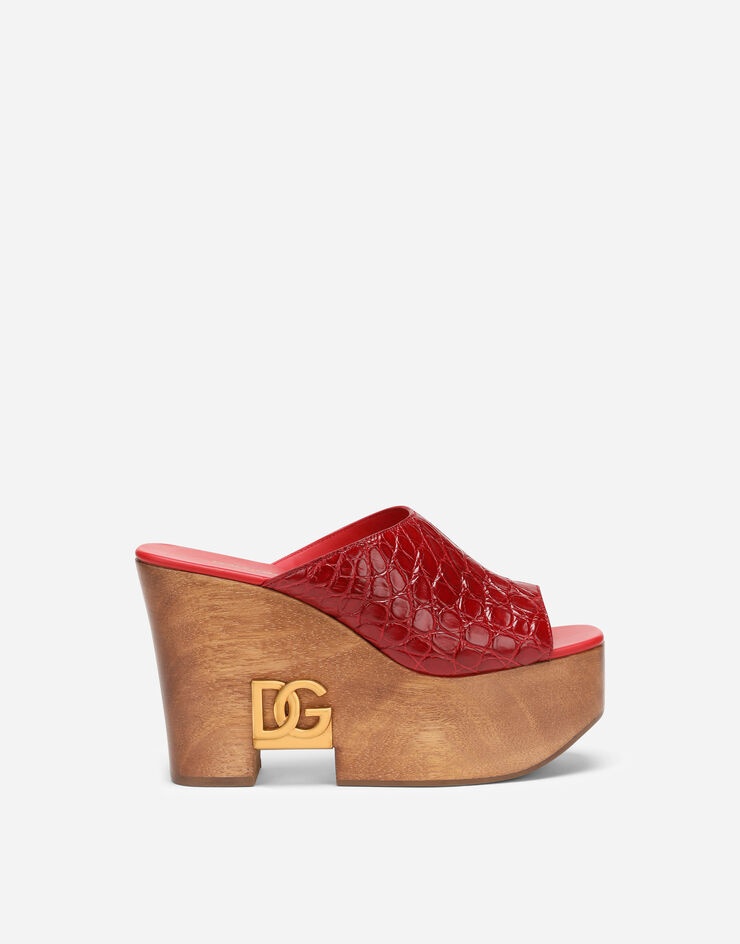 Crocodile flank leather wedges with DG logo - 1