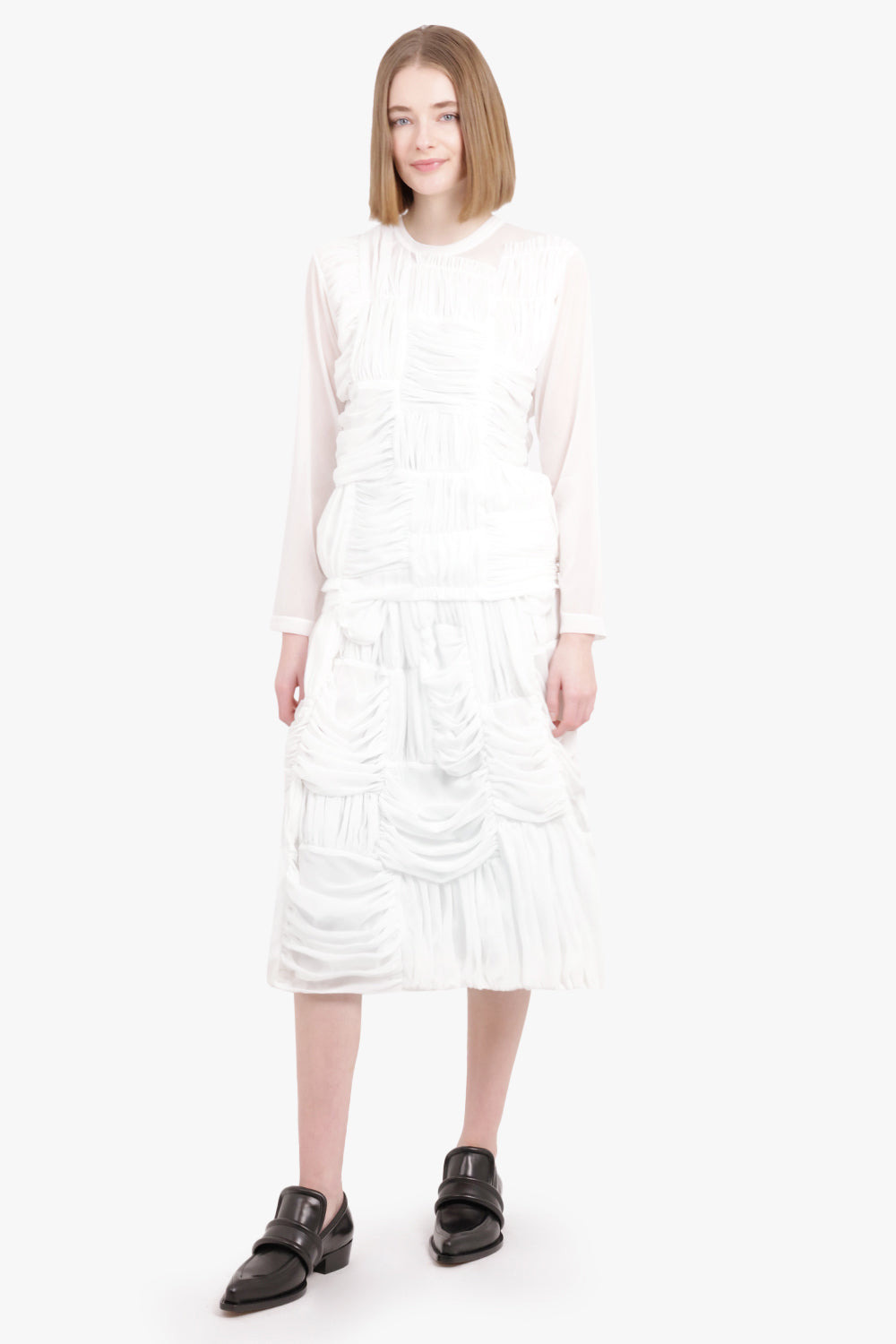 DRAPE RUCHED PANEL DRAWSTRING MIDI SKIRT | WHITE - 2