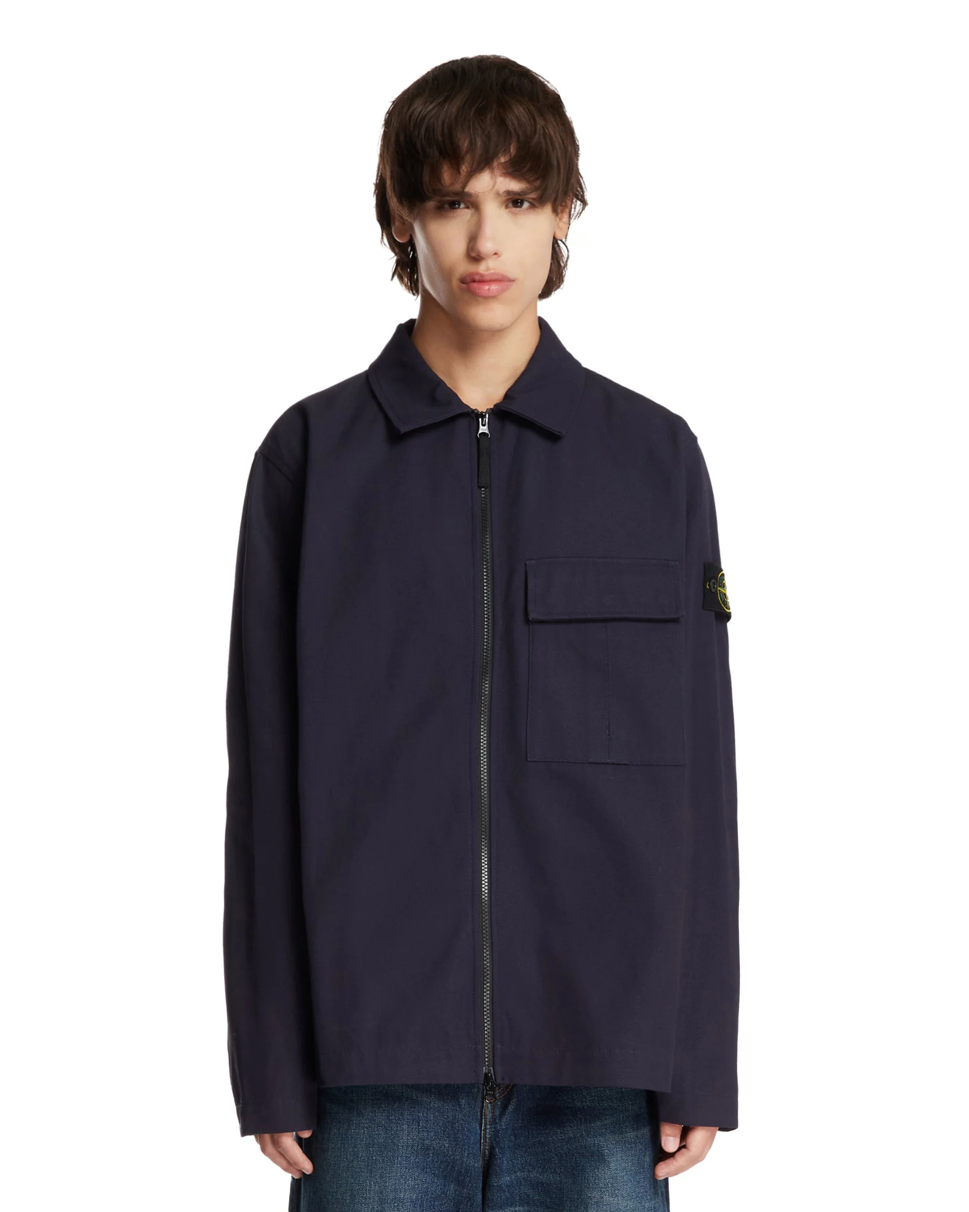 Blue Cotton Zip Overshirt - 1