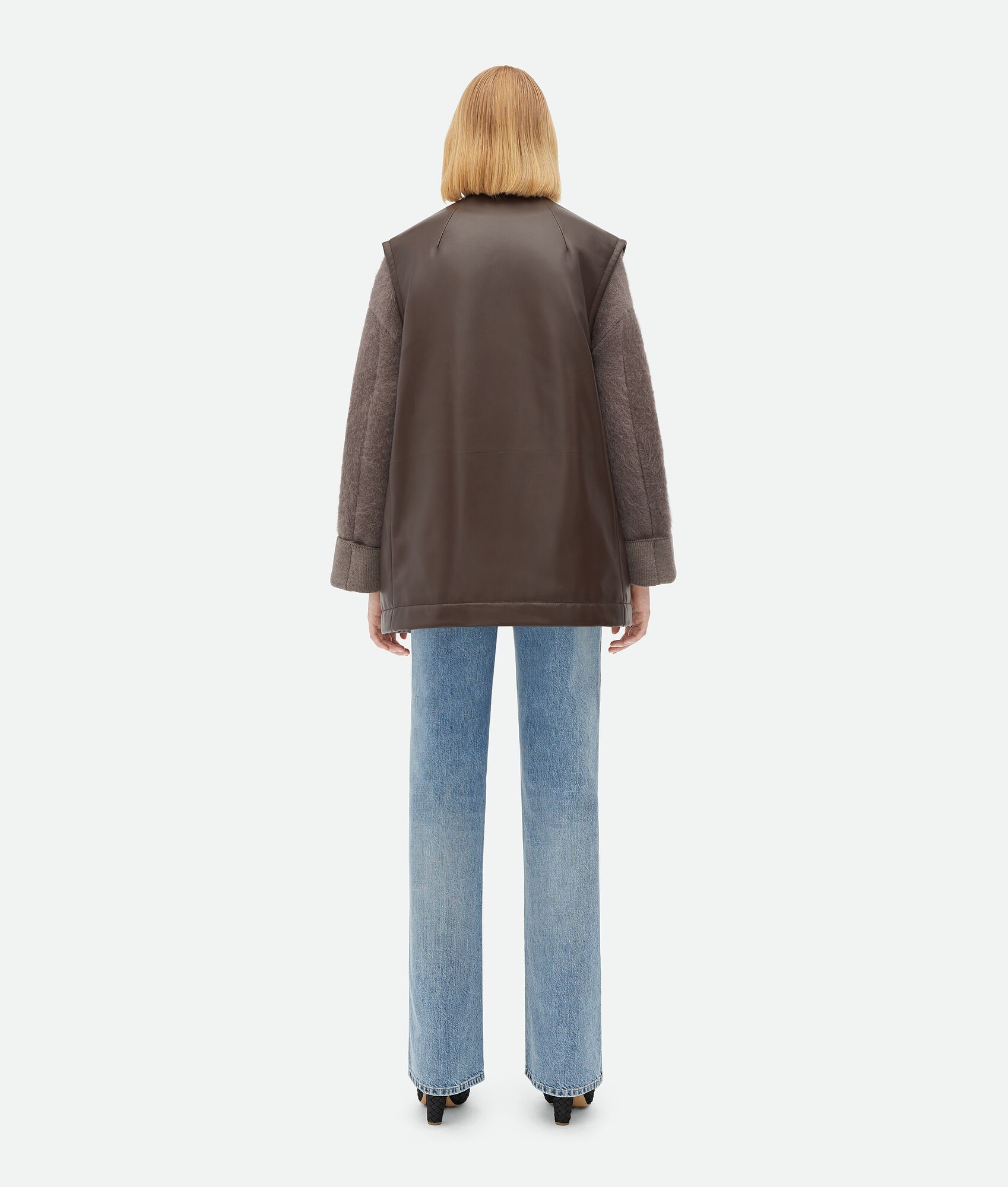 Sleeveless Leather Padded Coat - 3
