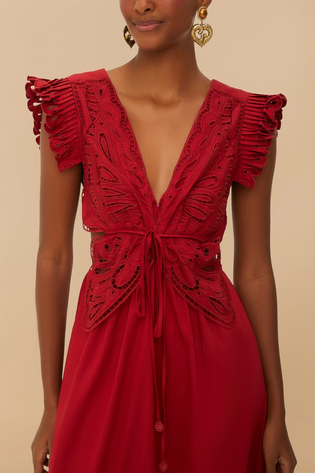 Red Butterfly Cut-Out Midi Dress - 3