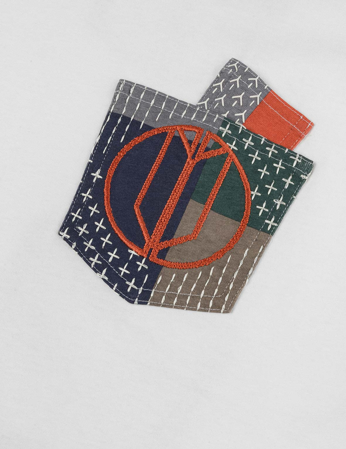 Multi-pocket Color Blocking Sashiko Loose Fit T-shirt - 10