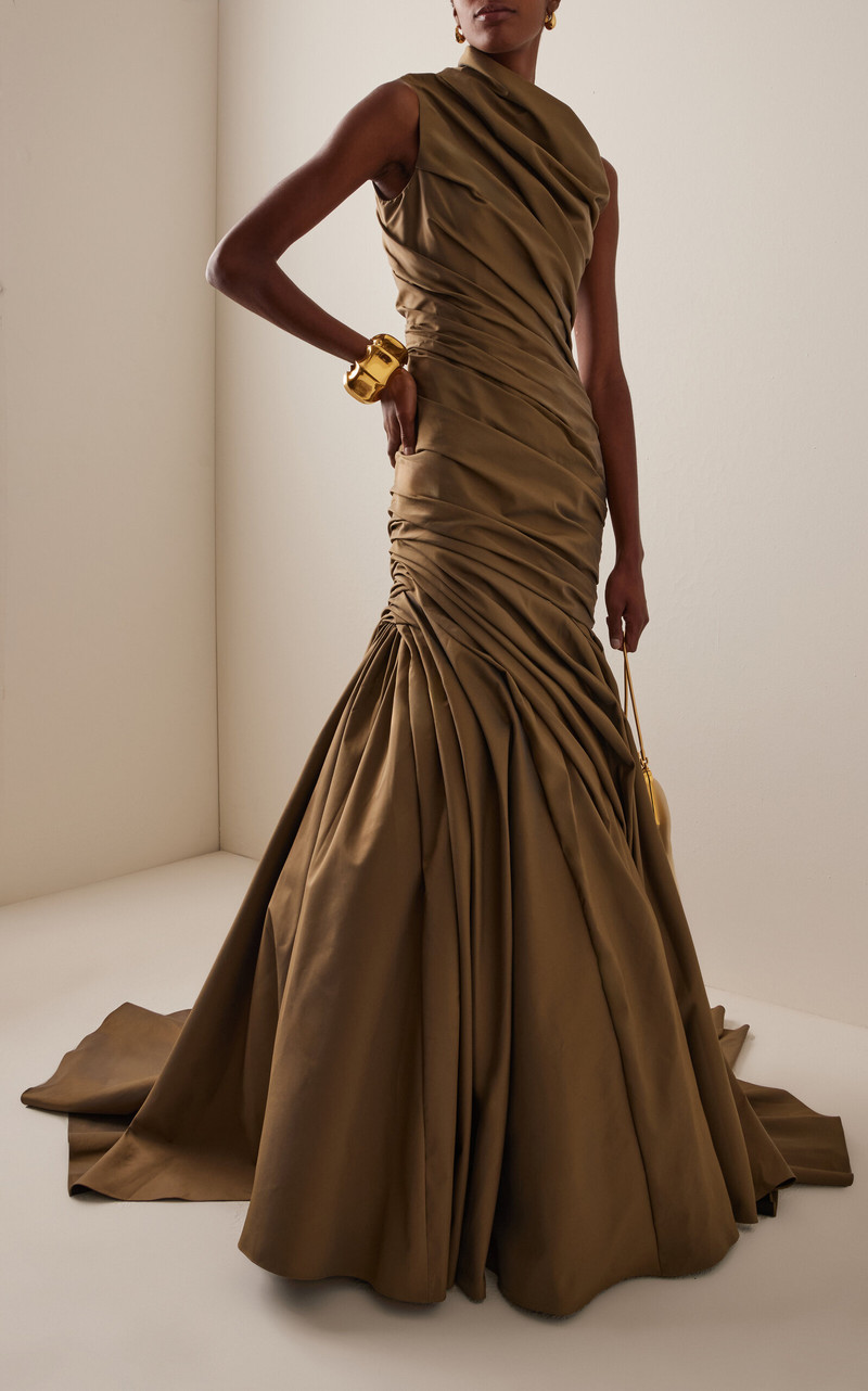 MARMAR HALIM Draped Taffeta Gown brown outlook