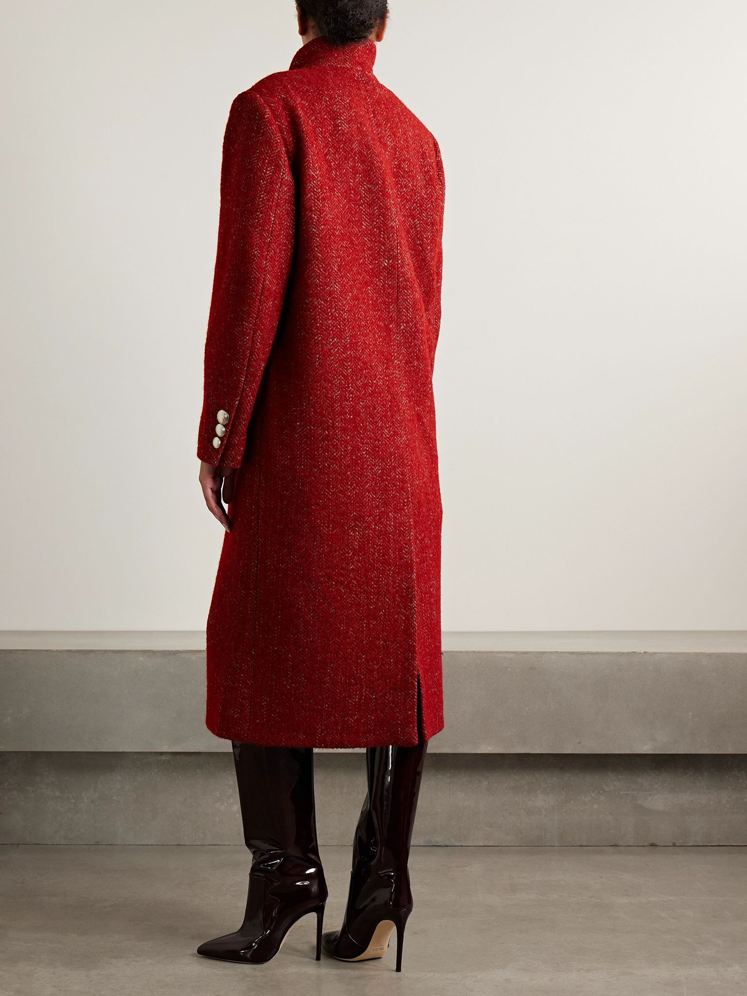 Giusa double-breasted herringbone-twill coat Red - 4