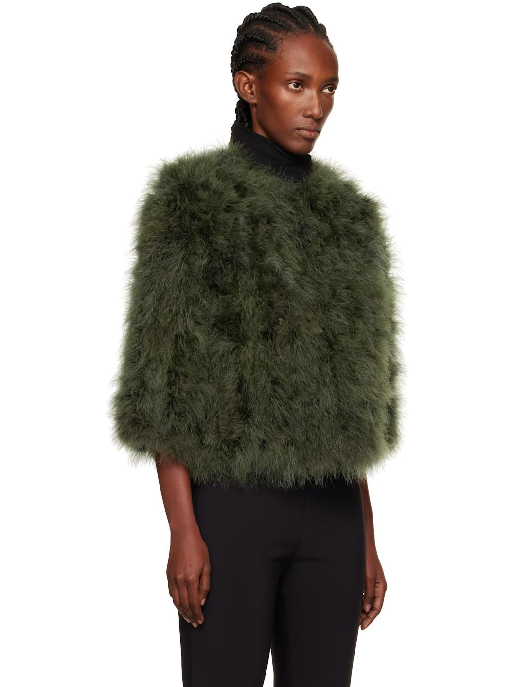 Green Short Feather Jacket - 2