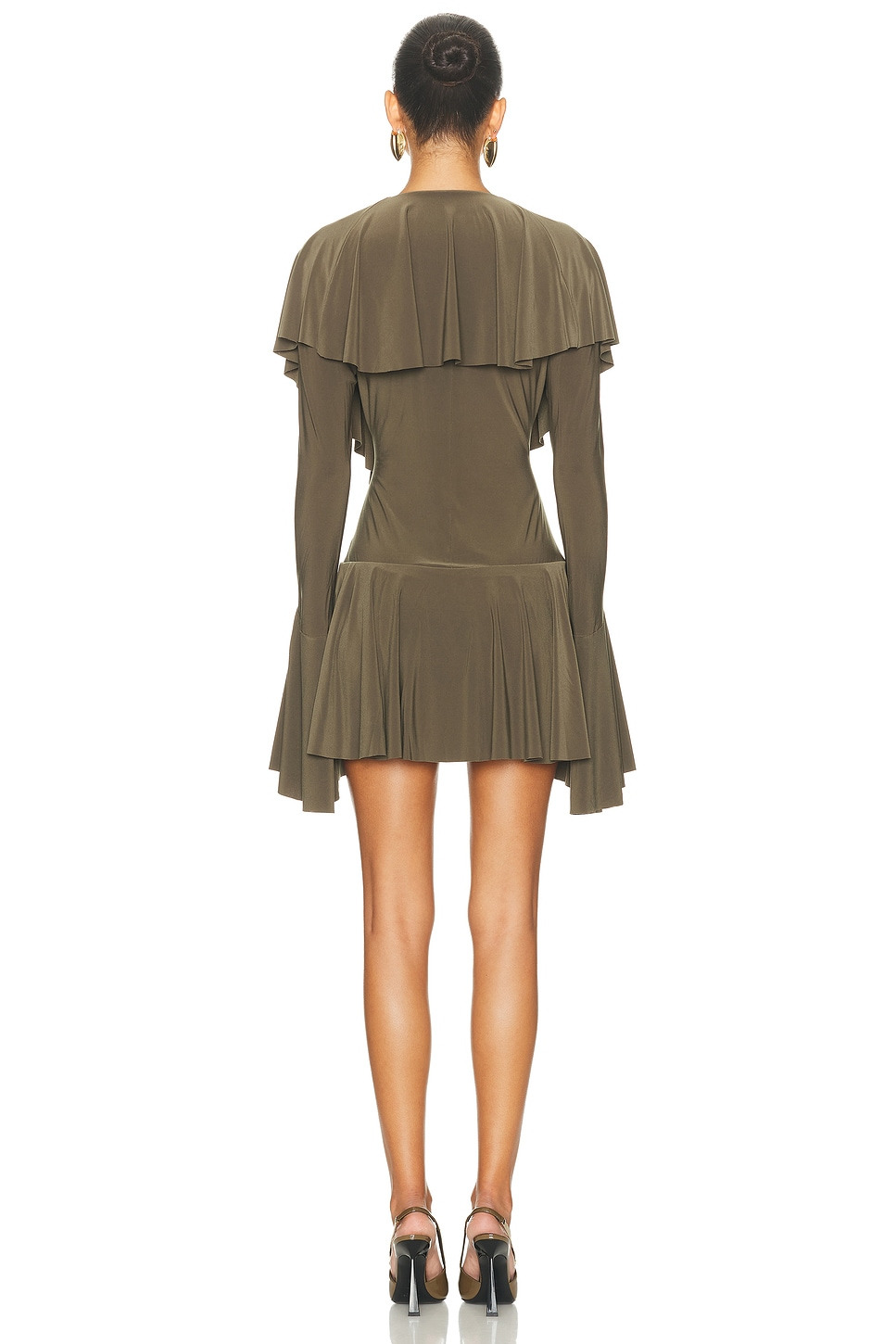 for FWRD Long Sleeve Deep V Ruffle Mini Dress - 3