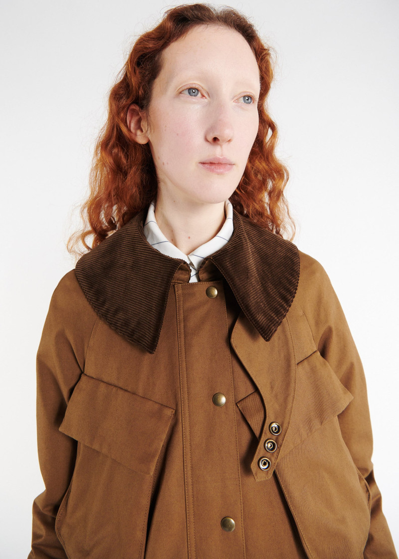 LONG FLARED TRENCH WITH POCKETS KHAKI BROWN 5