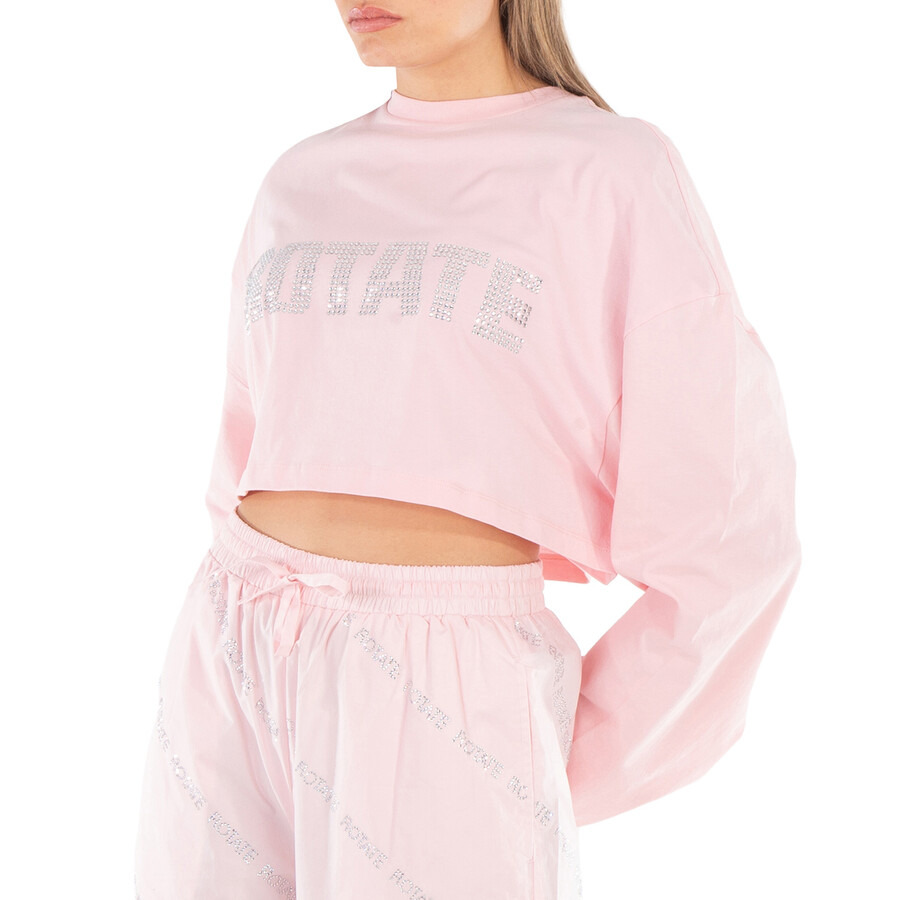 Rotate Ladies Almond Blossom Sequin Embroidered Crop Top - 2