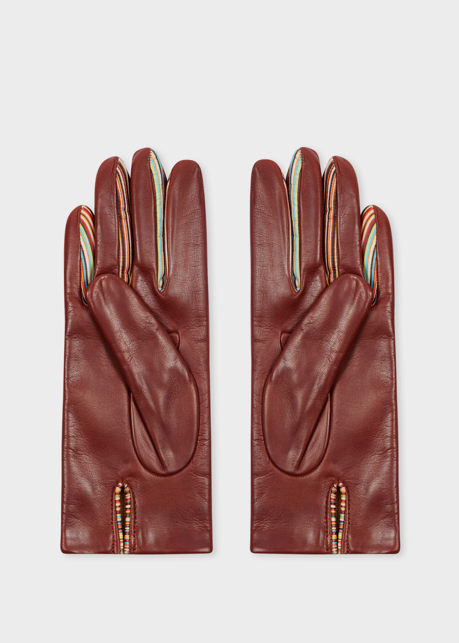 Women's Tan Leather 'Signature Stripe' Gloves - 2