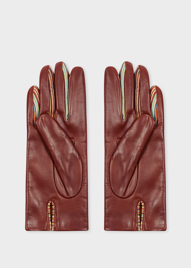 Paul Smith Women's Tan Leather 'Signature Stripe' Gloves outlook