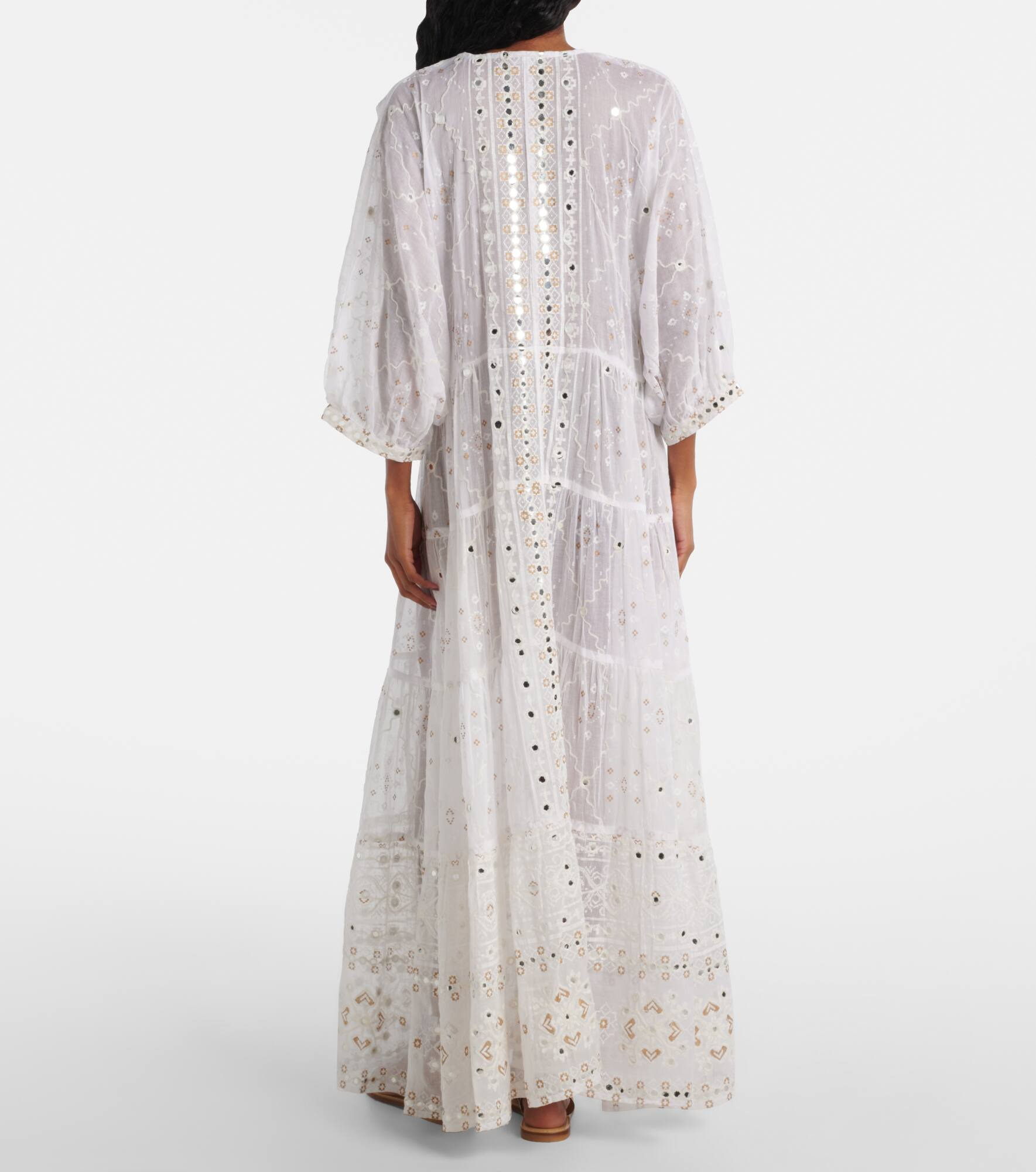 Embroidered cotton maxi dress - 3