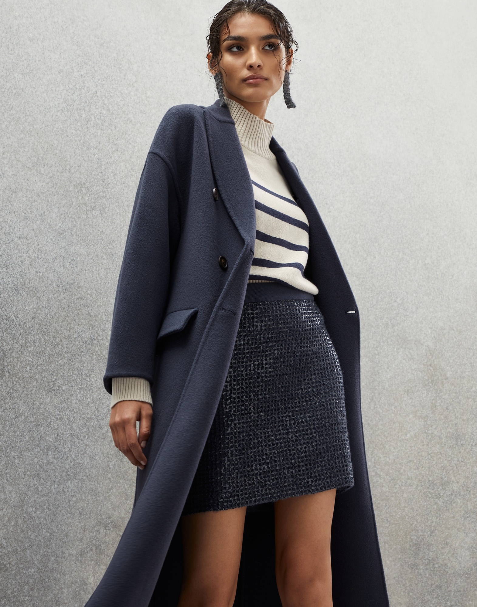 Hand-crafted coat in virgin wool and cashmere double cloth with Precious patch - 4