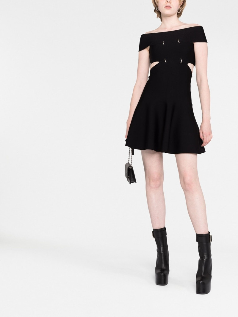 Alexander McQueen cut-out off-shoulder flared mini dress outlook