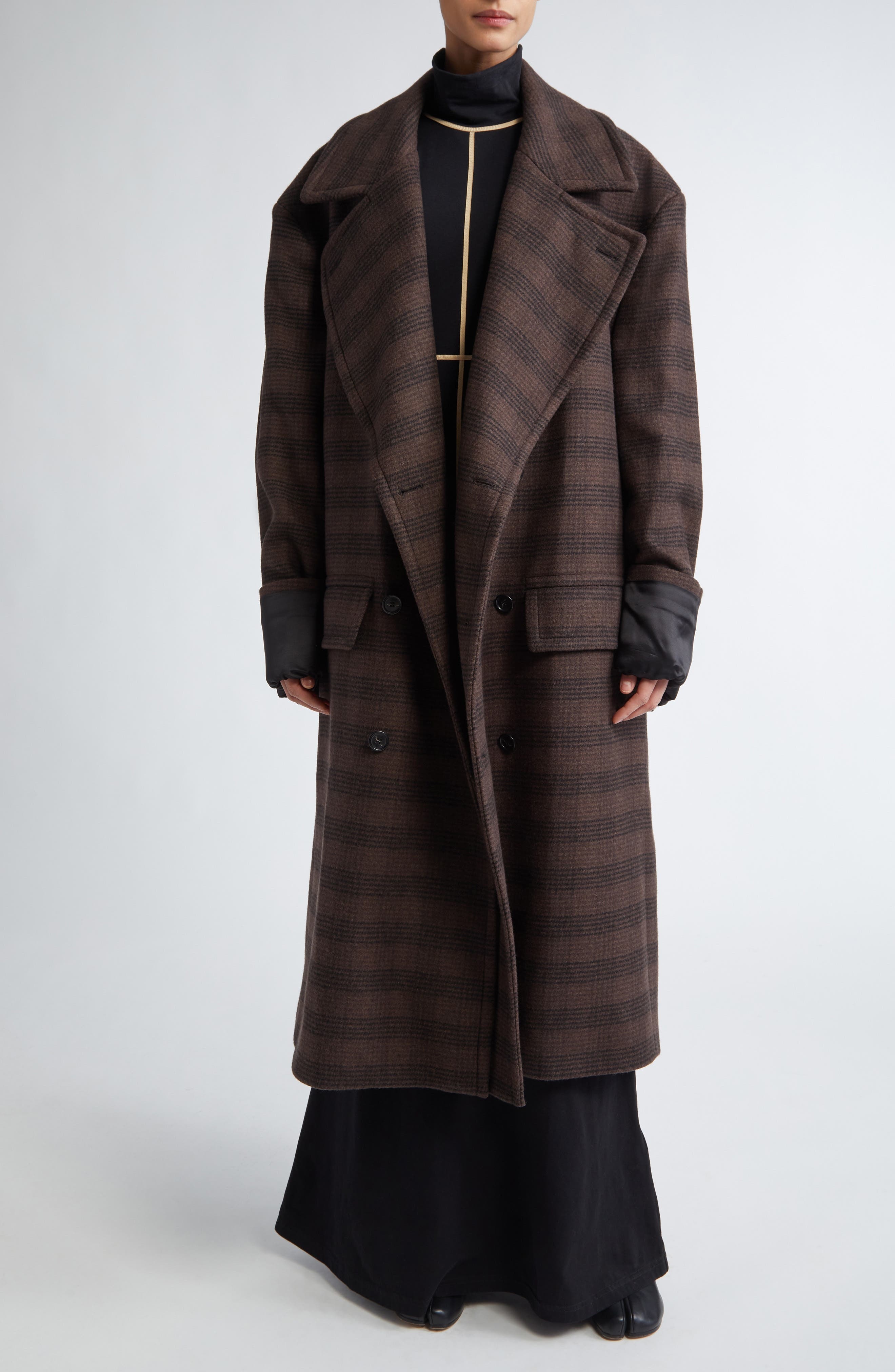 MM6 Maison Margiela Glen Plaid Oversize Martingale Coat in Brown/Black at Nordstrom - 2
