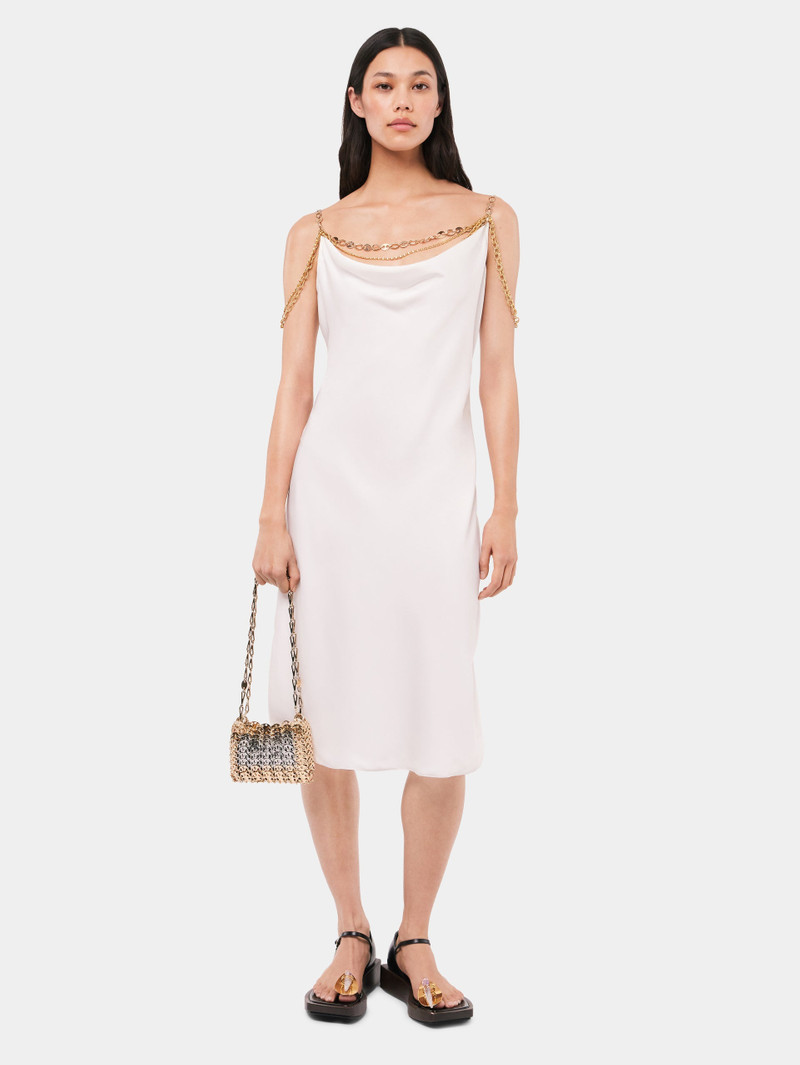 rabanne LIGHT PLEATED WHITE DRESS EMBELLISHED WITH "EIGHT" SIGNATURE CHAIN outlook